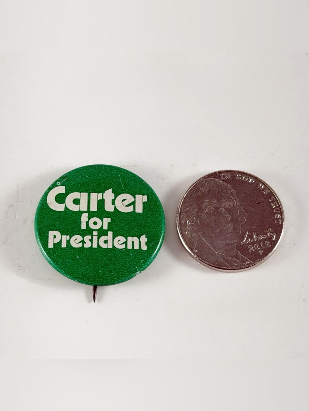Vintage 1976 Jimmy Carter for President Green Campaign Pin Button Political